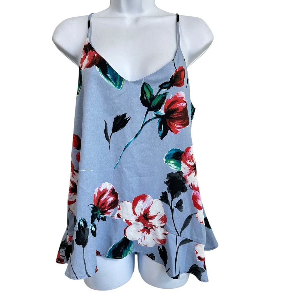 c&e Camisole Blue Floral Tiered Ruffle Chiffon‎ Cottagecore Romantic Summer Med